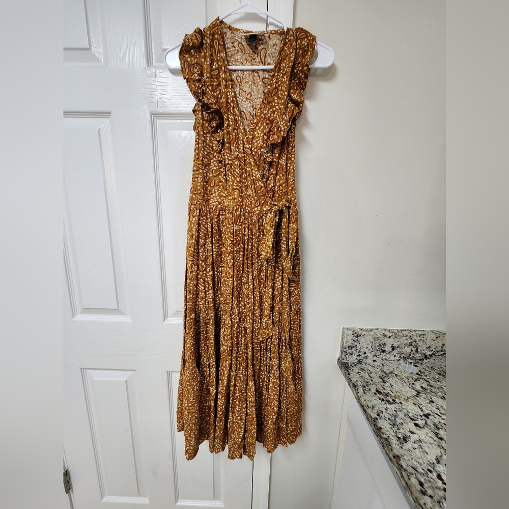 Elegant Golden Brown Patterned Dress
